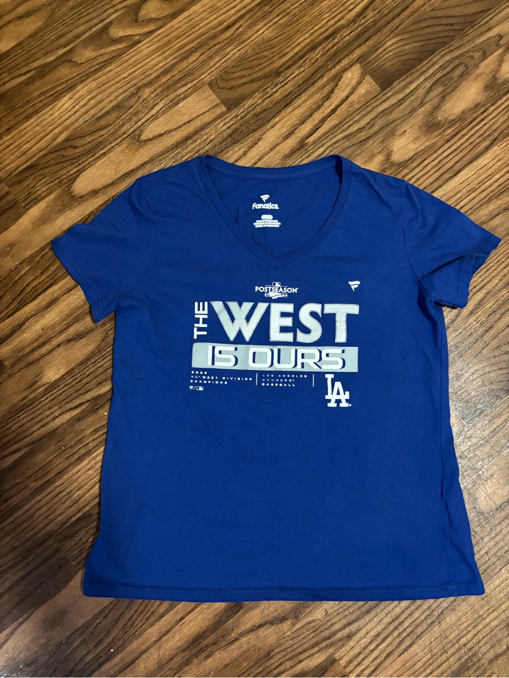 Fanatics Los Angeles Dodgers Royal Blue V-Neck 'West Is Ours' Graphic Tee 2022 M